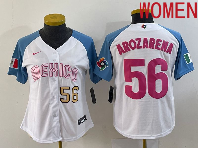 Women 2023 World Cub Mexico 56 Arozarena White Nike MLB Jersey7